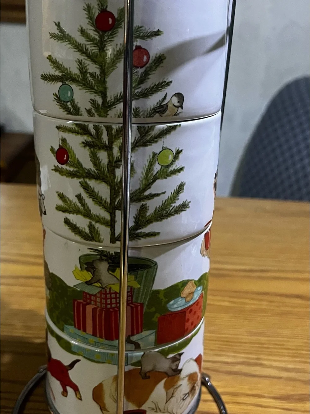 Pier 1 Imports Stackable White Christmas Morning Pups Stoneware Mug Set